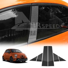 A Set B Pillars Carbon Fiber Sticker For Fiat 500 08-23 Abarth 595 15-23 Black