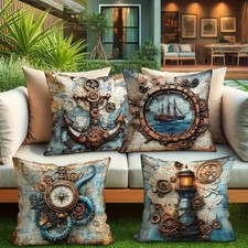 Lot de 4 housses de coussin Steampunk – Collection Marine – 40×40 cm