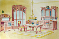 PRINT 1900 Dining room large chandelier Art Nouveau F.Seix Ebanista Moderno