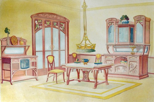 Estampe 1900 salle manger - estampe,
