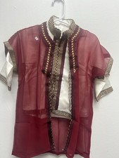Boy's Moroccan 3pc Jabador Kids Thobe Set Jubbah Bisht Djellaba Red/Gold Size 1