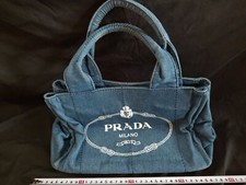 Authentique PRADA Sac Canapa Bleu Denim Sac à Main, Deuxième Main -g0731-