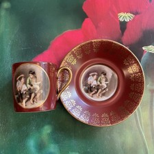 Rare Waldershof Bavaria Germany Burgundy 22 karat gold demitasse Cup & Saucer