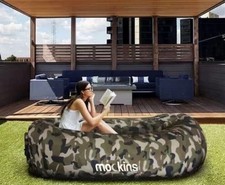 Mockins Inflatable Blow Up Camo Lounger Outdoor Chair Bed, Travel Bag Camping