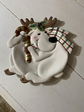 Fitz And Floyd Plaid Christmas  Reindeer Canape Tidbit Serving Holiday Plate
