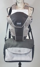 Chicco Diaper Bag Gray Black & Baby Ultra-Soft Sling Carrier Shale Lot (1) 