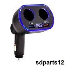 12-24V Adaptateur Prise Allume Cigare Chargeur double USB QC 3.0 2.4A Voltmètre