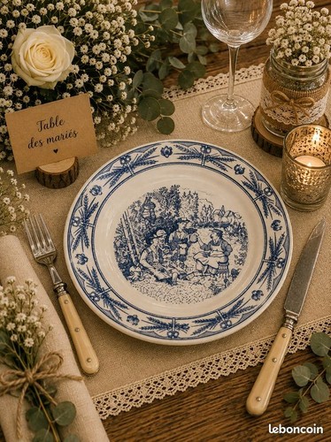 Assiette ancienne bleu - , et