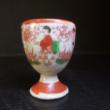 N23.203 coquetier céramique porcelaine Japon fait main blanc rouge art nouveau