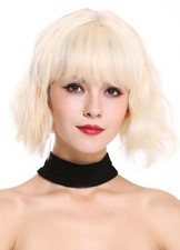Perruque Femme Courte Avec Frange Long Bob Volumineuse Ondulée Blond Clair