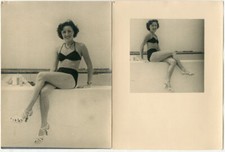 2 photos original silver women's swimsuit circa 1950