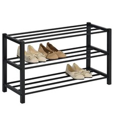Etagère à chaussures rangement avec 3 tablettes en métal laqué noir