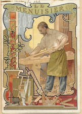 old chromo art nouveau Le Menuisier H. 13.5 cms looms 3/3 gold background