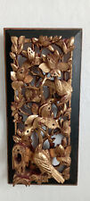 PANNEAU CHINOIS SCULPTE DORE VEGETAUX AUX OISEAUX DIM 38 CM