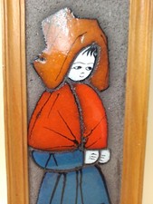 Young Woman Orange Headdressed Glazed Lava Stone Painting