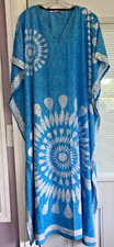NWOT SANTE MUMU 1X 2X 3X KAFTAN CAFTAN HOUSE DRESS BLUE WHITE HAS GOLD SPARKLES