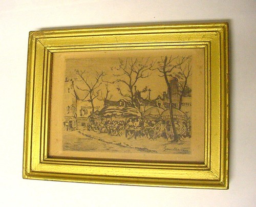 Cadre bois dore avec litho - bois,