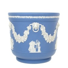 Wedgwood JASPERWARE BLUE 5.75" Jardiniere Cache Pot Planter Lion Head Relief
