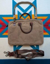 ONA The Kingston Briefcase Messenger Bag Leather Canvas Tin Cloth Field Tan 
