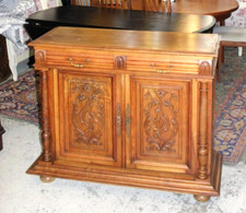 French Antique Walnut Henry II Server | Carved Sideboard Cabinet c. 1880s