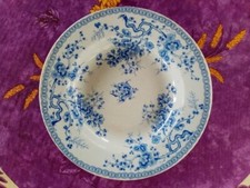 Assiette Creuse Faience Gien Médaille d Or Modèle Fleurette Floral Bleu 22,5cm