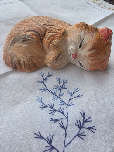 Statuette chat plâtre - chat, en