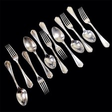 CHRISTOFLE SPATOURS 12 Pc Large Forks & Spoons SILVER METAL CUTLERY-
