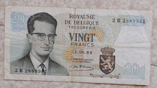 Billet De 20 Francs Belge Baudouin 1964 État Moyen (Usé)