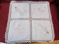 antique small hand embroidered tea tablecloth decor geishas cups