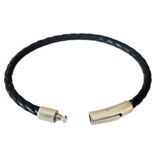 Bracelet Homme ou Femme en Cuir Noir Tressé - Fermoir à baïonnette en Acier Inox