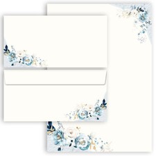 Papier à lettres et enveloppes Sets FLEURS BLEUES