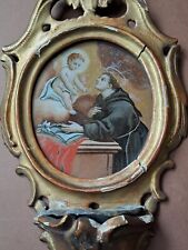 Saint Anthony Padua Blessed 18th Century Painting Fixed / Glass Antonio Padova Gilded Wood