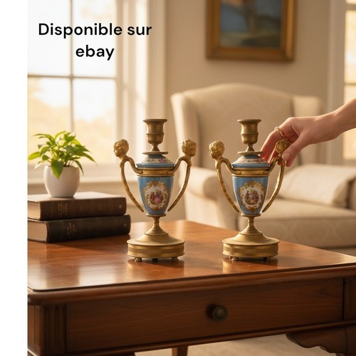 Paire bougeoirs bronze dore - paire,