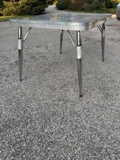 Vintage Gray Retro Formica Kitchen  Table Aluminum Chrome