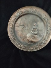 Embossed Heron Bronze Decorative Wall Plate Nude Female   10” Vintage 