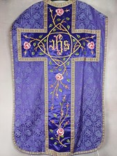 Purple Cornely Embroidery Reliquary Priest Chasuble