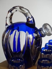 SAINT LOUIS ANTIQUE CRYSTAL LIQUEUR SERVICE DOUBLE COLOR BLUE BEAUFORT 1930