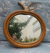 APPLE Shaped Bamboo Rattan Mirror. Vintage Authentic Apple Mirror 32cmX35cm
