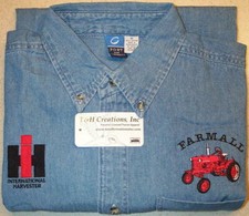 Farmall Cub & IH or IHC Logo Mens Denim Shirt w/Pocket