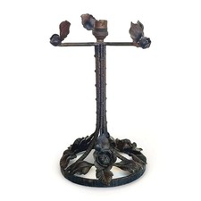 ANCIEN PIED DE LAMPE EN FER FORGE ROSES FEUILLAGE  ART DECO 