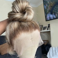 Full Lace Human Hair Wigs Ash Brown with Platinum Blonde Highlights 18 Inch