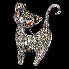 Broche Ronde En Argent Sterling 925 Mozambique Marcasite Chat Bijoux