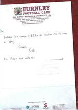 Burnley Football Club headed notepaper, undated but probably early 2000s