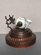 XIXème - Rare Encrier Escargot en porcelaine avec monture en bronze Napoléon III