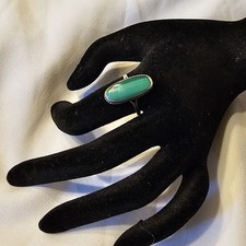 Bague Artisan Vintage Argent 925 Malachite 20x10 Mm Taille 58