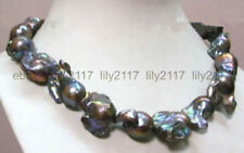 CLASSIC REAL HUGE SOUTH SEA NATURAL BAROQUE BLACK PEARL NECKLACE 18"