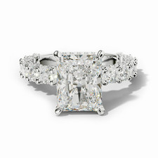 Bague taille rayonnante diamant 4,50 carats IGI Lab cultivé en or blanc 14 ca...