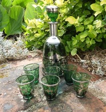 SERVICE A LIQUEUR  vintage en VERRE décor VENISE en ARGENT 925 bel état d'usage
