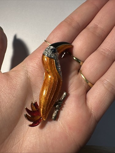 Broche toucan dorée orange - toucan,