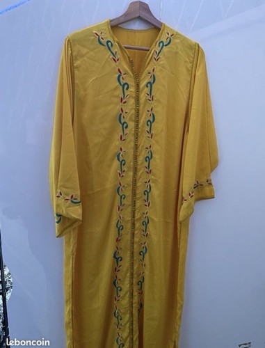 Caftan marocain jaune brodé - jaune,